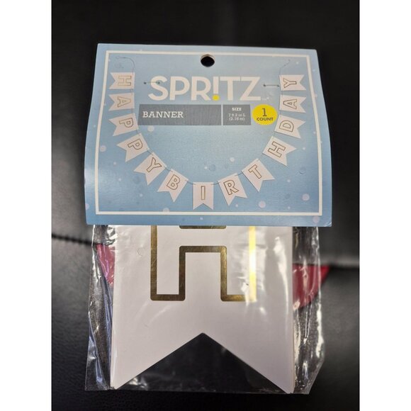 'Happy Birthday' Party Banner White/Gold - Picture 2 of 3